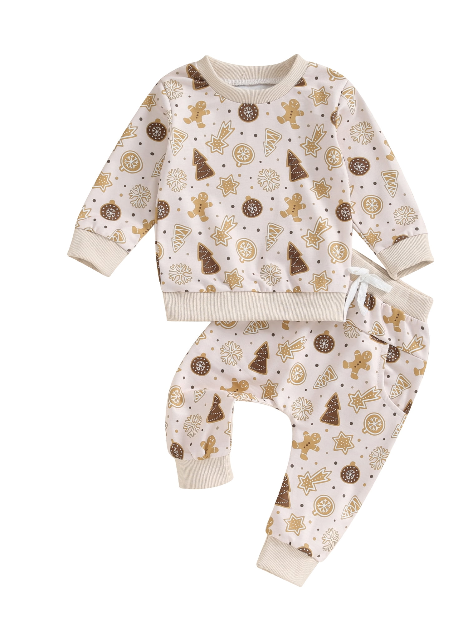 Thaisu Kid Girls Pants Set, Santa Claus Gingerbread Man Tree Print