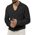 thumbnail image 1 of Thaisu Men Casual Waffle Shirt Autumn Loose Fit Long Sleeve Lapel Collar Tops Trendy Solid Color Basic T Shirt, 1 of 3