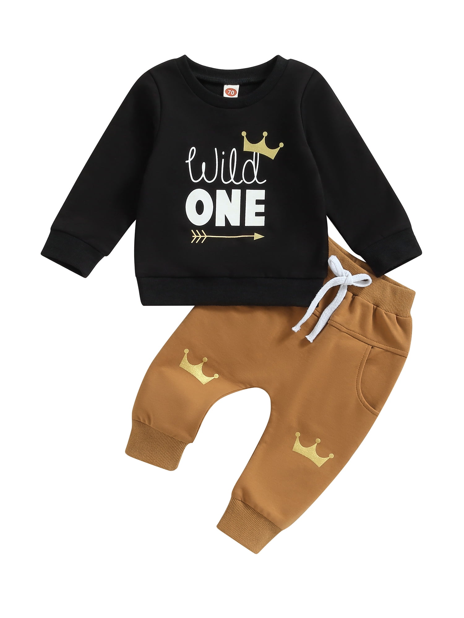 Thaisu Trendy Baby Boy Birthday Outfits Crown Letter Print Sweatshirt