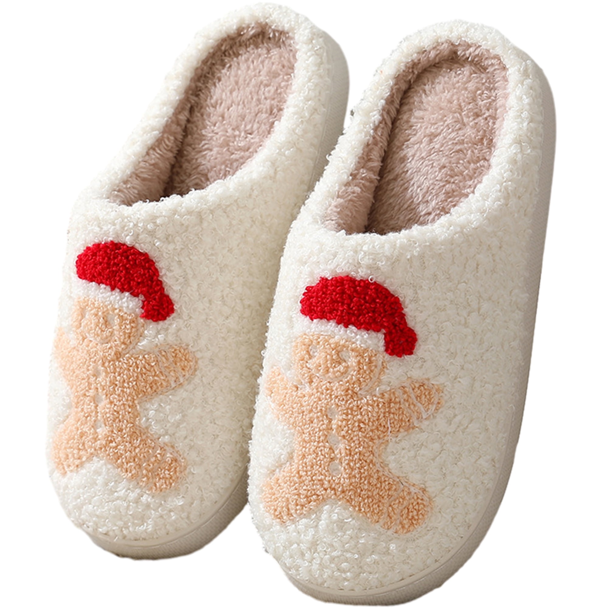 Thaisu Women Men Christmas Slippers Cute Santa Elk Gingerbread Man Slippers Winter Warm Indoor Slippers Home Slippers Furry Slippers Walmart