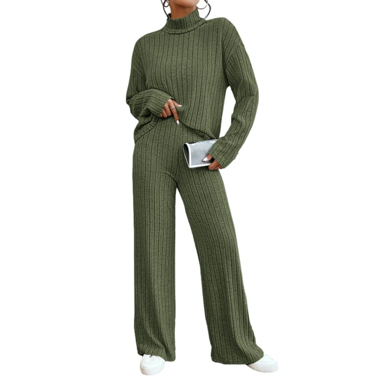 Thaisu Women Pants Suit, Elegant Long Sleeve Turtleneck Sweater