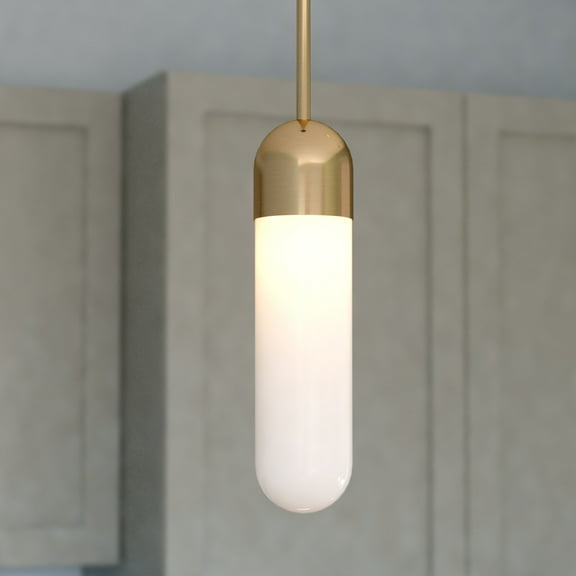 Thalia Gold Brass Contemporary Mini Pendant Ceiling Light White Pill Glass