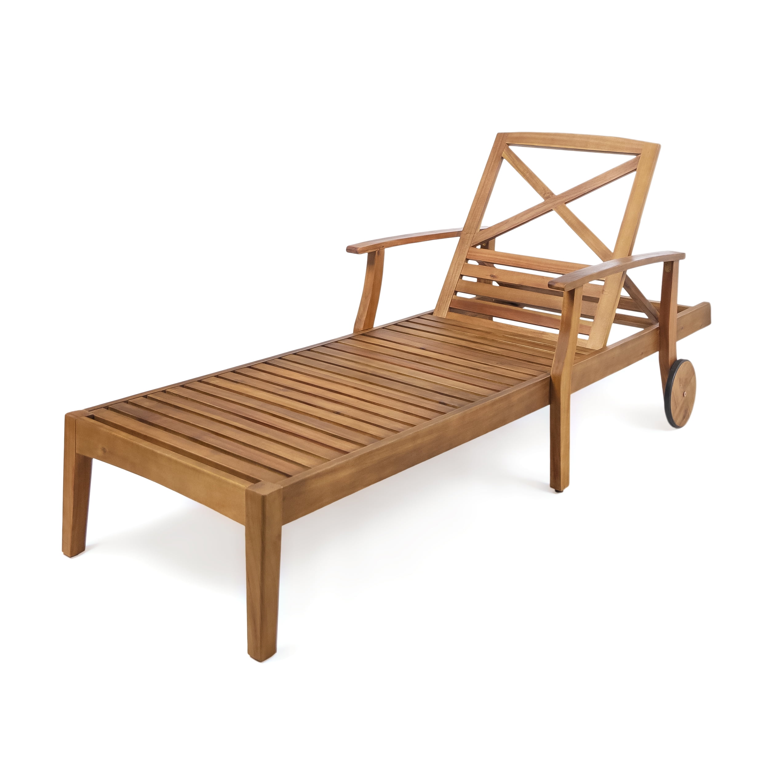 Teak Finished Acacia Wood Outdoor Chaise Lounge with Arms