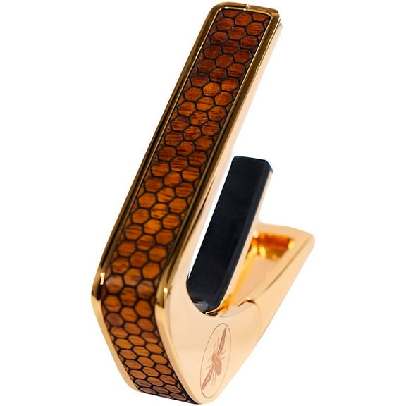 Thalia Premium Series Gold Guitar Capo AAA Curly Hawaiian Koa Save the Bees Honeycomb