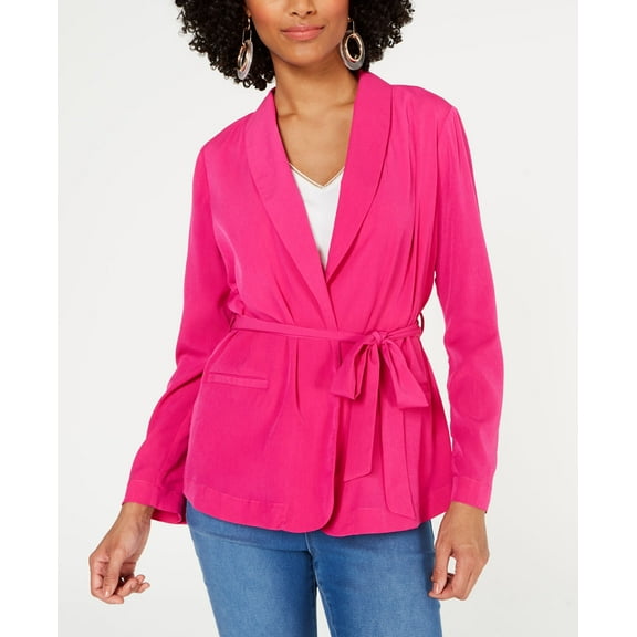 Thalia Sodi Animal Print Belted Blazer Magenta L