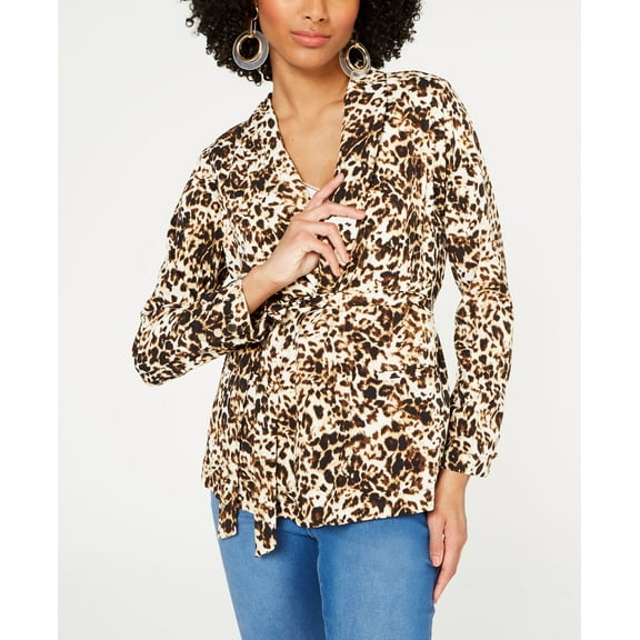Thalia Sodi Animal Print Belted Blazer Neutral Animal XS