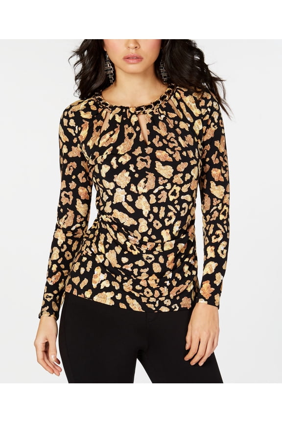 Animal Print Keyhole Top Black Combo 2XL