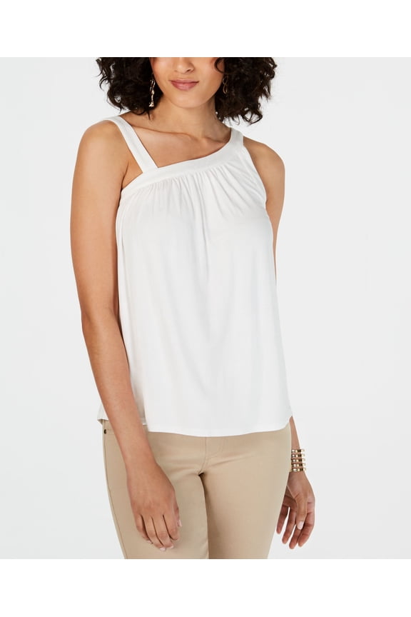 Asymmetric Neck Sleeveless Top White M