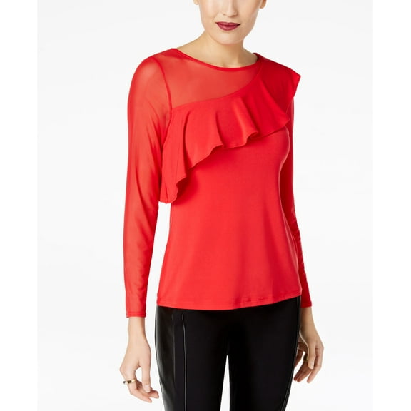 Thalia Sodi Asymmetrical Illusion Ruffled Top Red 2XL