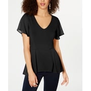 Thalia Sodi Chiffon Peplum Hem Top Black S