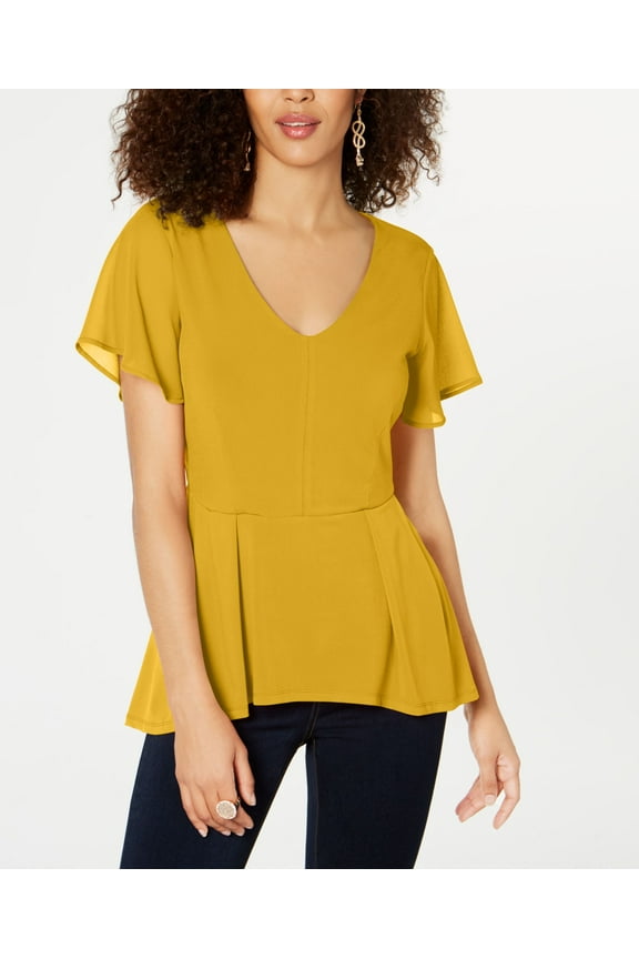 Chiffon Peplum Hem Top Yellow L