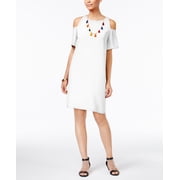 Thalia Sodi Cold Shoulder Necklace Dress Bright White M