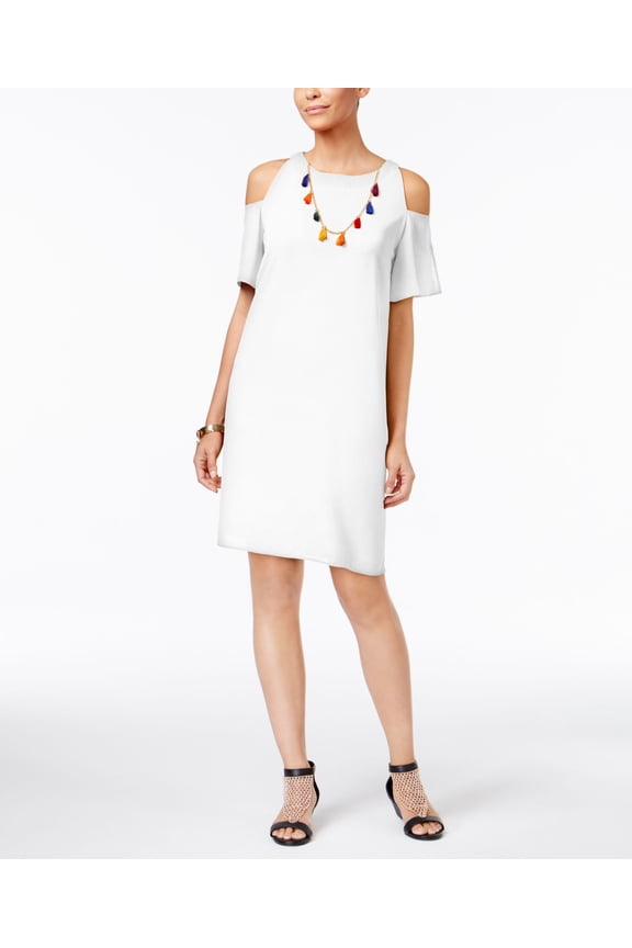 Cold Shoulder Necklace Dress Bright White M