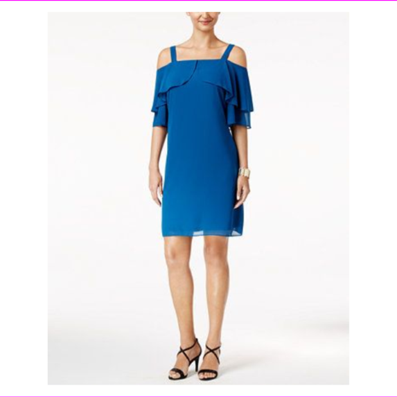Thalia Sodi Cold-Shoulder Shift Dress in Nocturnal Blue, Large