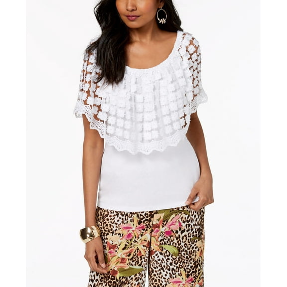Thalia Sodi Crochet Popover Off The Shoulder Top Bright White M