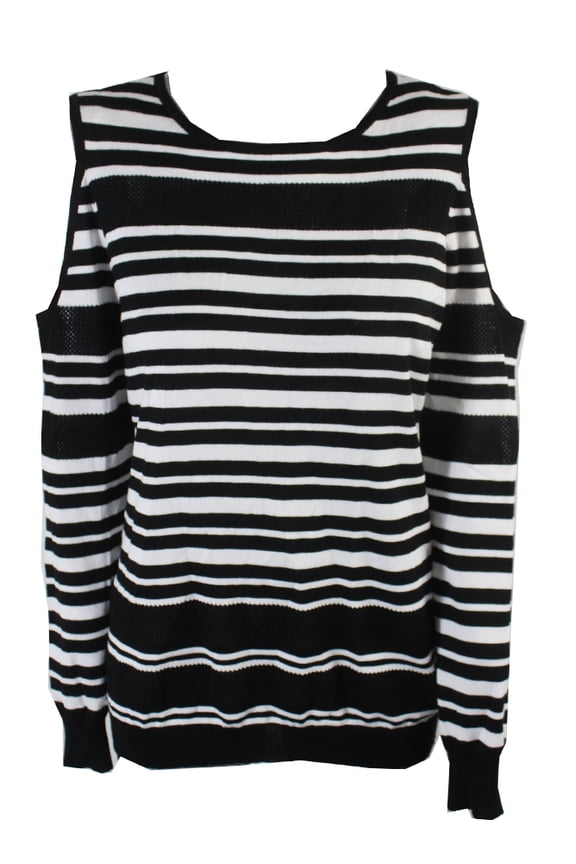 Deep Black Combo Striped Cold-Shoulder Sweater Deep Black Combo