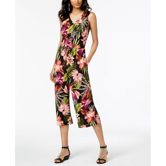 Thalia Sodi Floral Print Cropped Jumpsuit Black Combo XL