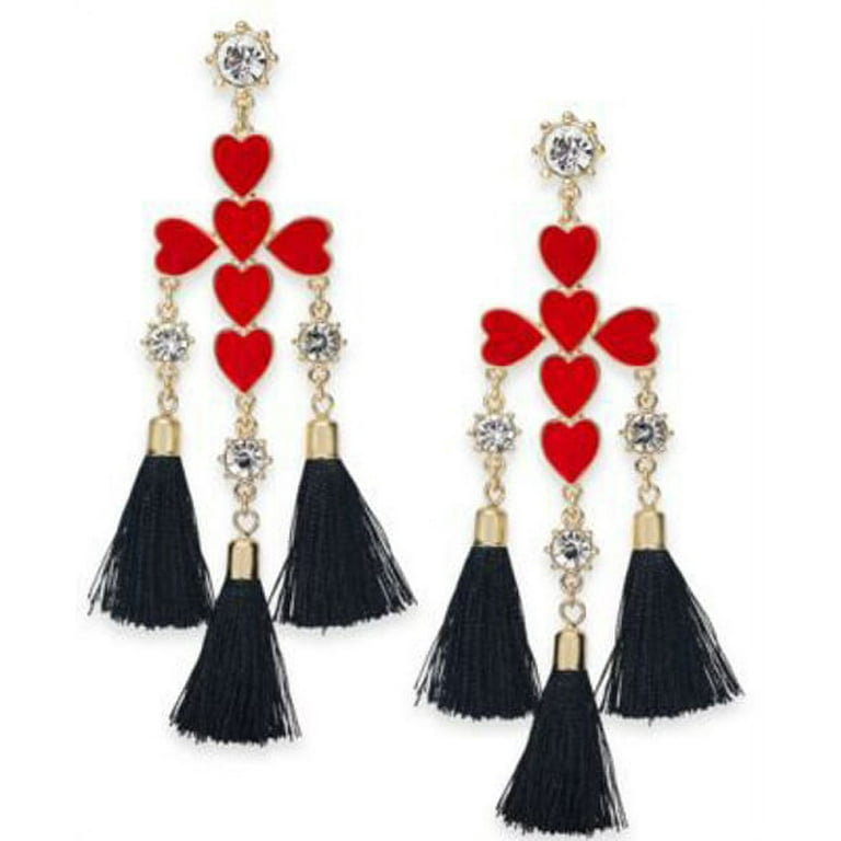 Thalia Sodi Gold Tone Crystal Heart Cross and Tassel Drop Earrings
