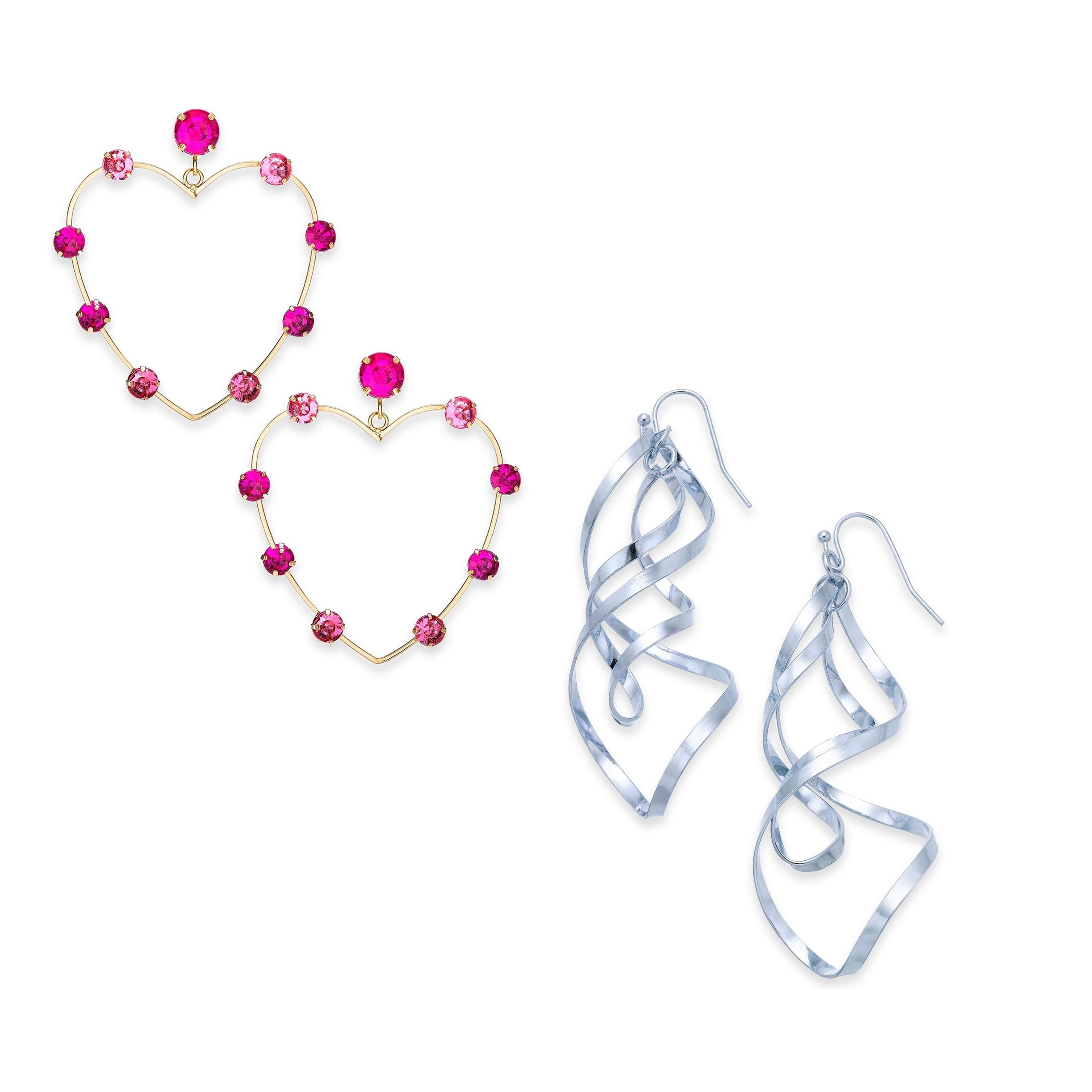 THALIA SODI Gold-Tone Crystal Open Heart, Twist Drop Earrings 2 Pack