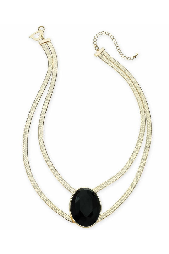 Gold-Tone Large Stone Double Strand Statement Necklace