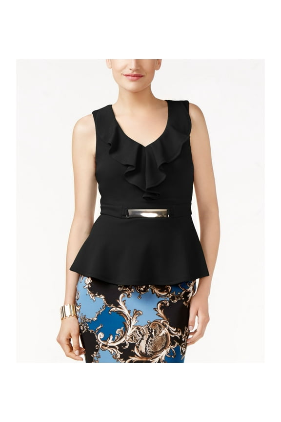 Hardware Detail Peplum Top Deep Black XS