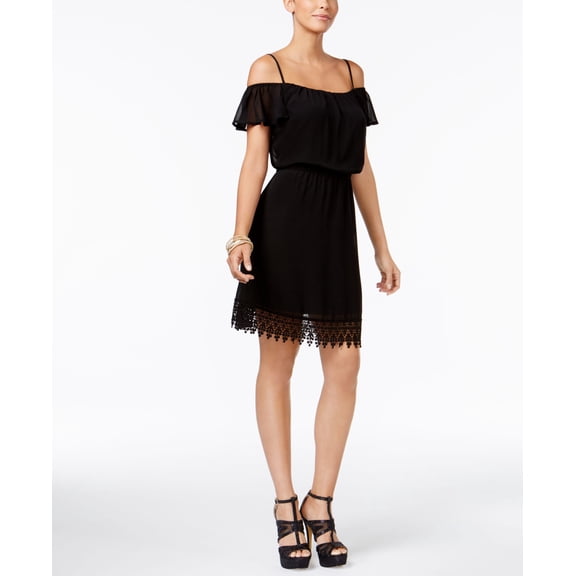 Thalia Sodi Lace Off The Shoulder Blouson Dress Deep Black M