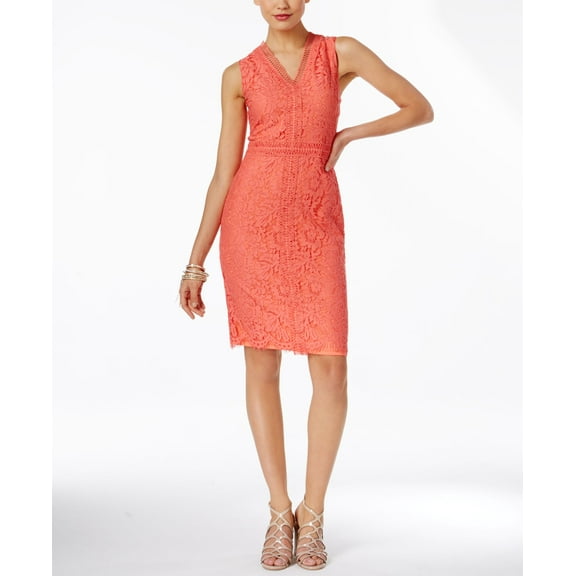 Thalia Sodi Lace Sheath Dress Candy Coral 10
