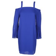 Thalia Sodi Lazulite Blue Pleated Bell-Sleeve Cold-Shoulder Shift Dress S