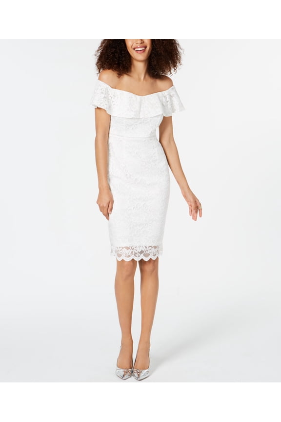 Off The Shoulder Lace Dress White M