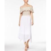 Thalia Sodi Off The Shoulder Tie Hem Gauze Top Sand XL