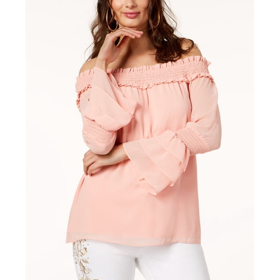 Thalia Sodi Off The Shoulder Tiered Sleeve Top Coral Cielo XS