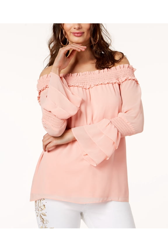 Off The Shoulder Tiered Sleeve Top Coral Cielo XS