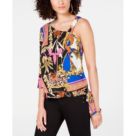 Thalia Sodi One Shoulder Tie Hem Top Multi Status XL