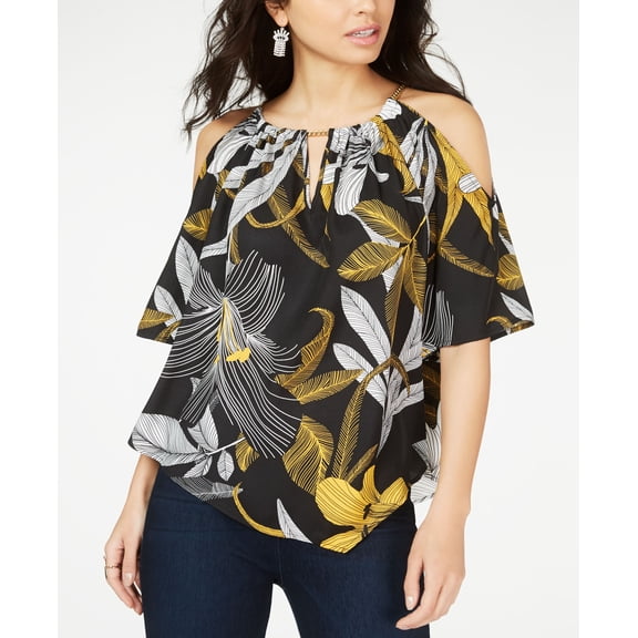 Thalia Sodi Printed Cold Shoulder Top Golden Floral XL