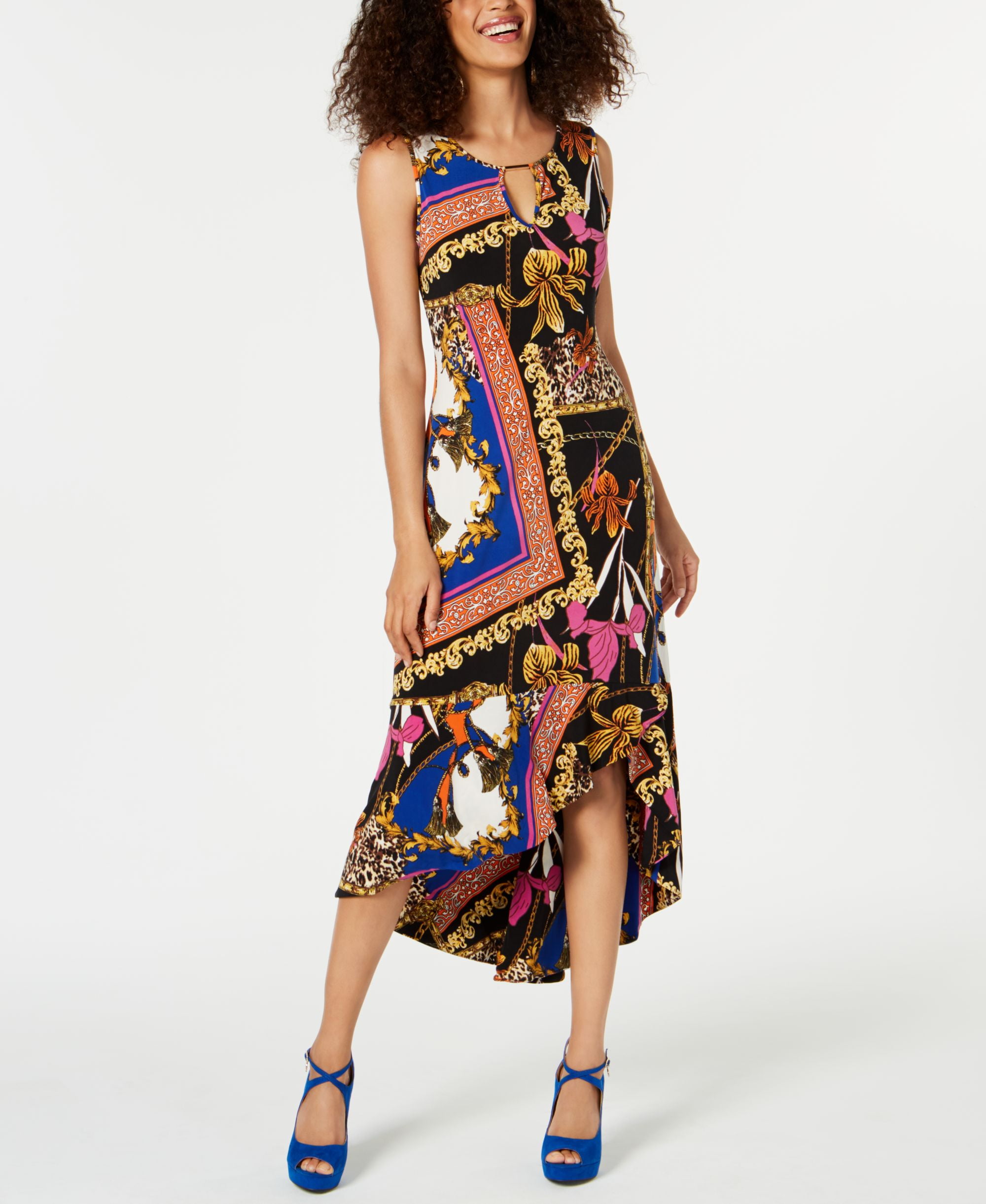 thalia sodi cocktail dresses Thalia Sodi Printed Flounce Hem Maxi Dress Multi Status XL, Women's