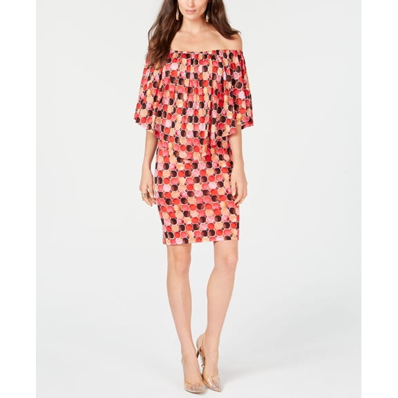 Thalia Sodi Printed Popover Dress Red Multi Combo S
