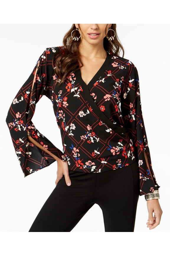 Printed Split Sleeve Top Black Combo 2XL