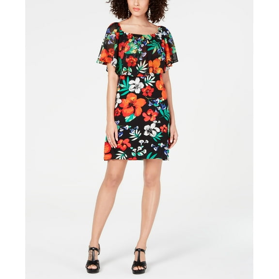 Thalia Sodi Womens Printed Triple Threat Dress Tropical Floral S