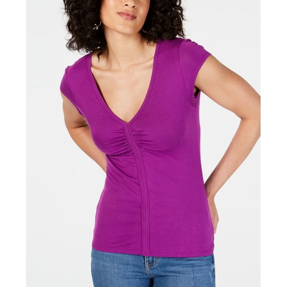 Thalia Sodi Ruched V Neck Top Wild Plum L