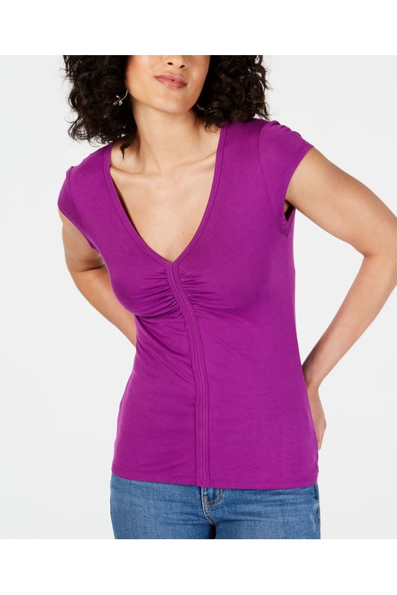 Ruched V Neck Top Wild Plum L