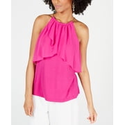 Thalia Sodi Ruffled Chain-Neck Top Magenta, S