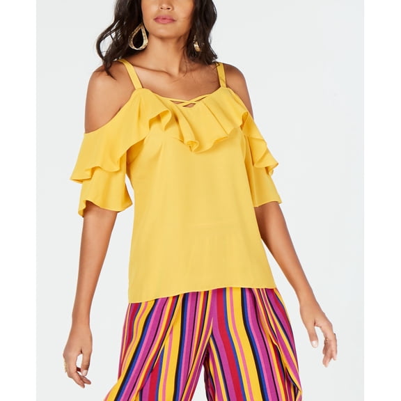 Thalia Sodi Ruffled Cold Shoulder Top Mango Mojito L