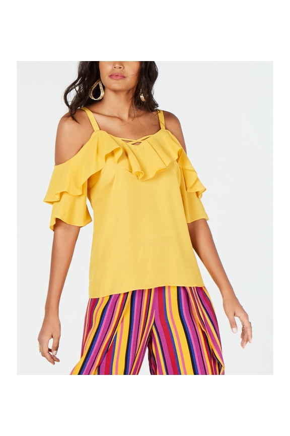 Ruffled Cold Shoulder Top Mango Mojito L