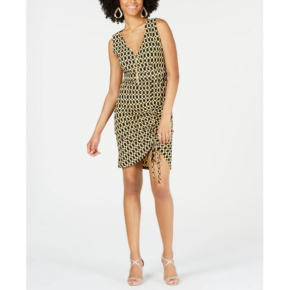 Thalia Sodi Woman 's Sleeveless Printed Sheath Necklace Dress Black Ground Chain XS