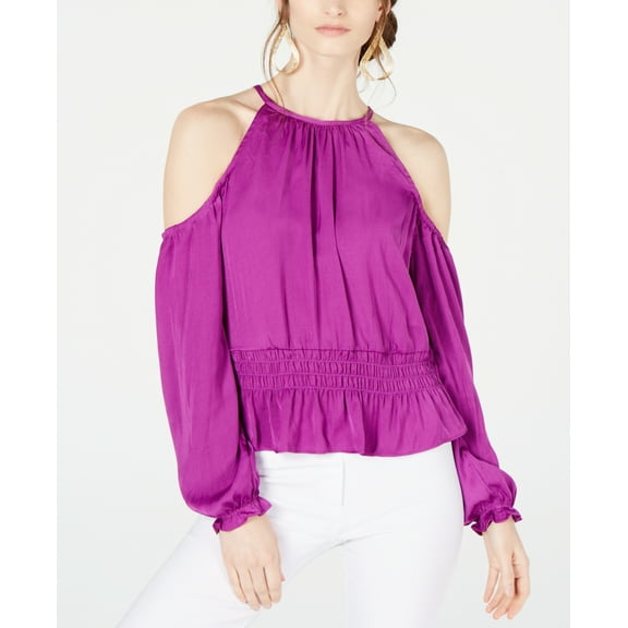 Thalia Sodi Smocked Cold-Shoulder Top (Wild Plum, S)