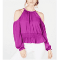 thumbnail image 1 of Thalia Sodi Smocked Cold Shoulder Top Wild Plum XL, 1 of 3