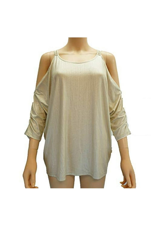 Top Cold Shoulder Blouse Womens shirt MSRP $59 Gold M