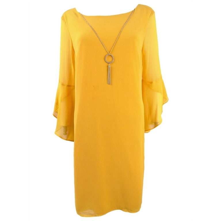 Thalia Sodi Women's Flared-Sleeve Necklace Dress Dark Yellow Size