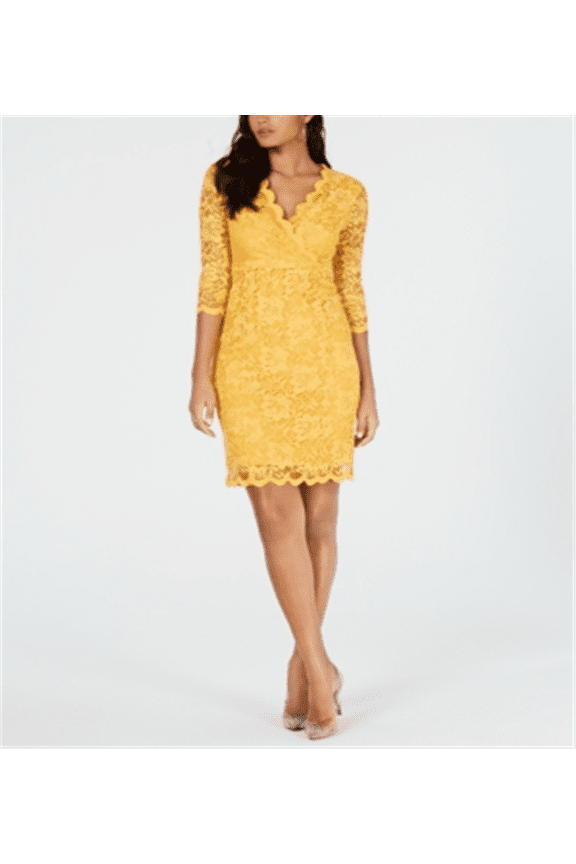 Women's Lace Sheath Dress Yellow Size X-Large