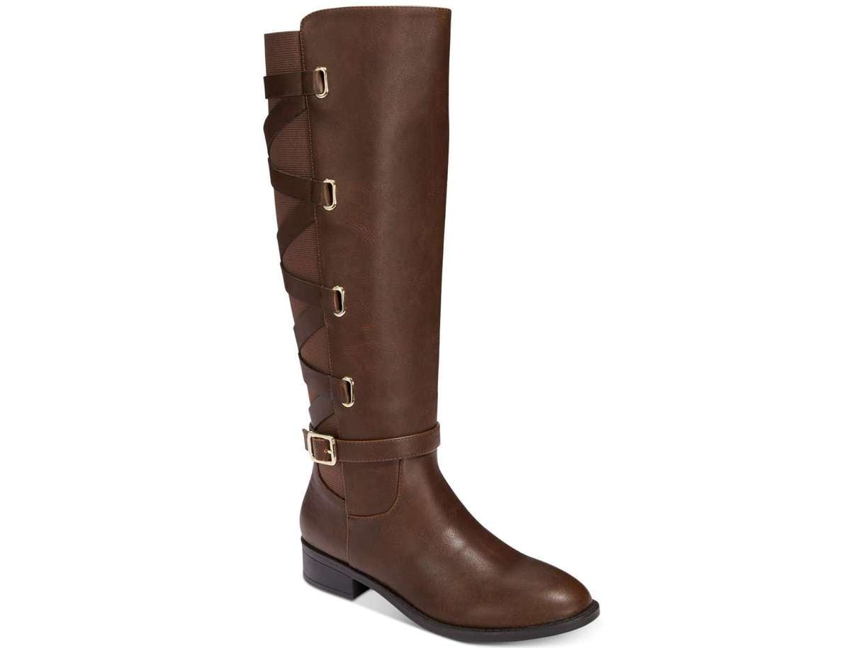 Thalia Sodi Women's Leather Almond Toe Knee High Cognac Boots Brown